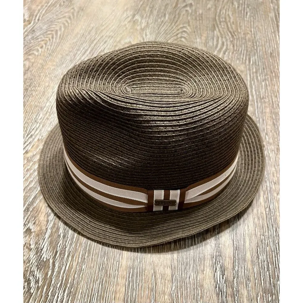 Vintage Men’s 100% Paper Straw Brown Fedora Ribbon One‎ Size